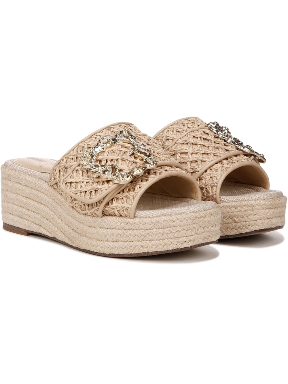 Sam Edelman Women's Celia Tan Straw Platform Slide Sandals w Chunky Buckle sz 8